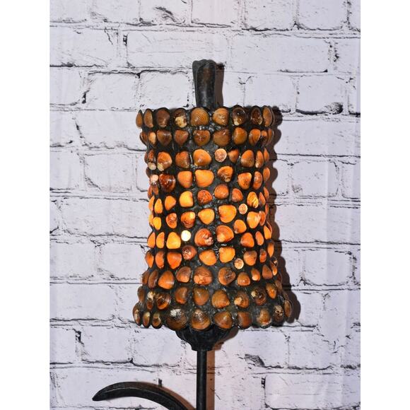 Nautical Seashell & Glass Handmade Wrought Iron Scroll Table Lamp - Picture 6 of 11